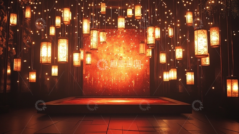 高清大图下载【趣麦麦图】悬挂灯笼梦幻舞台背景