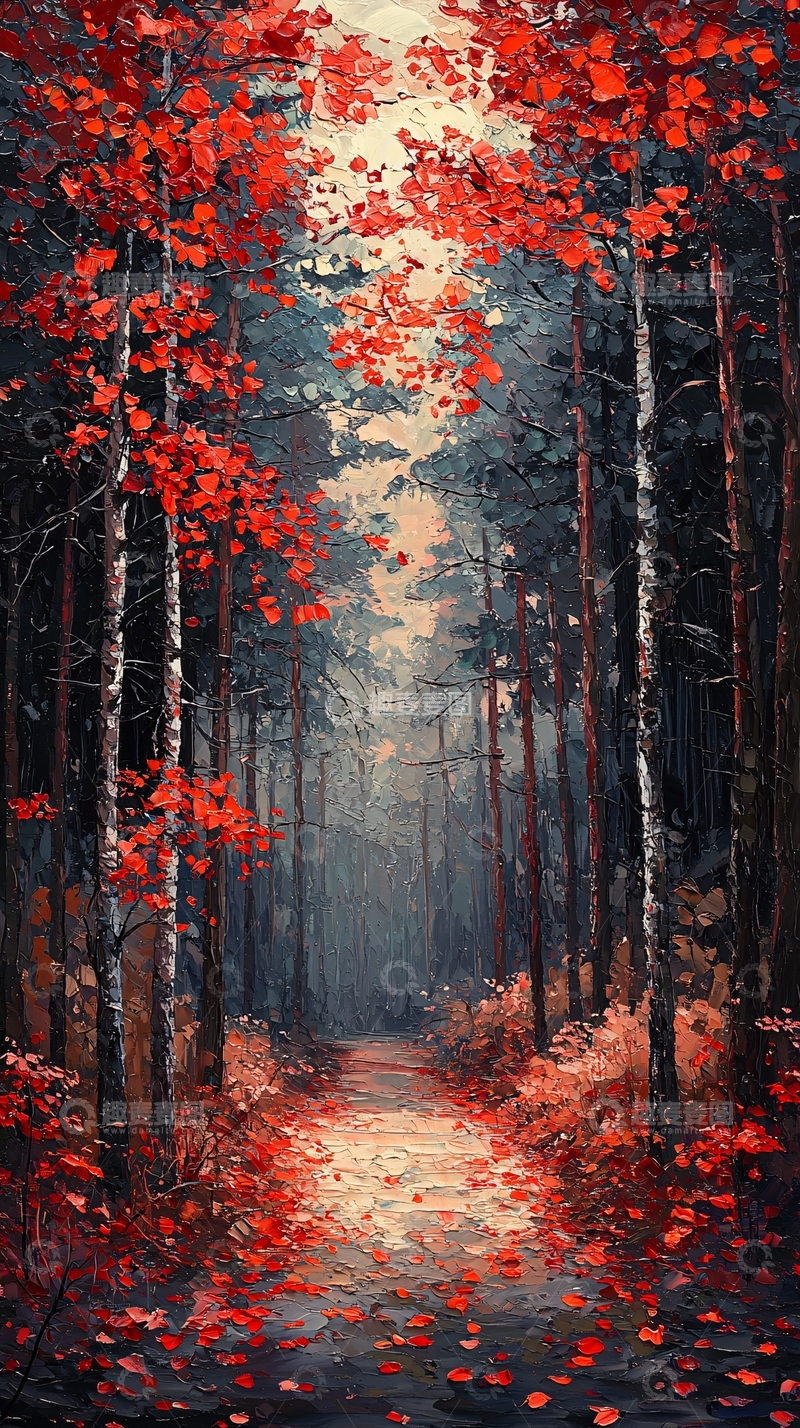 高清大图下载【趣麦麦图】红叶林间小路