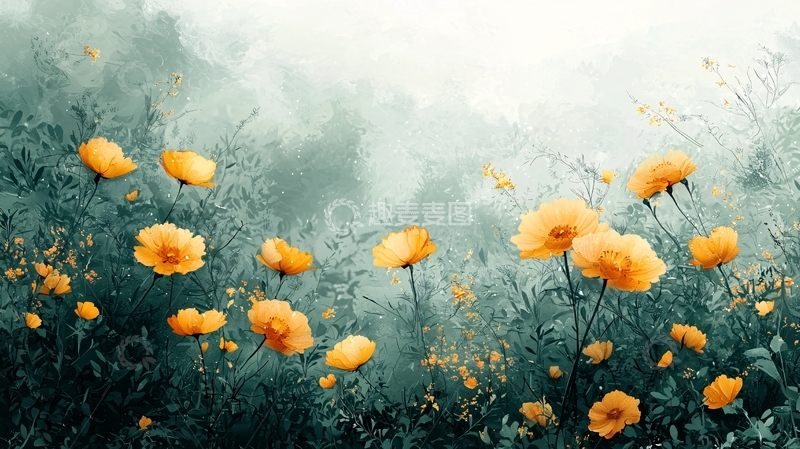 高清大图下载【趣麦麦图】朦胧意境黄色花田