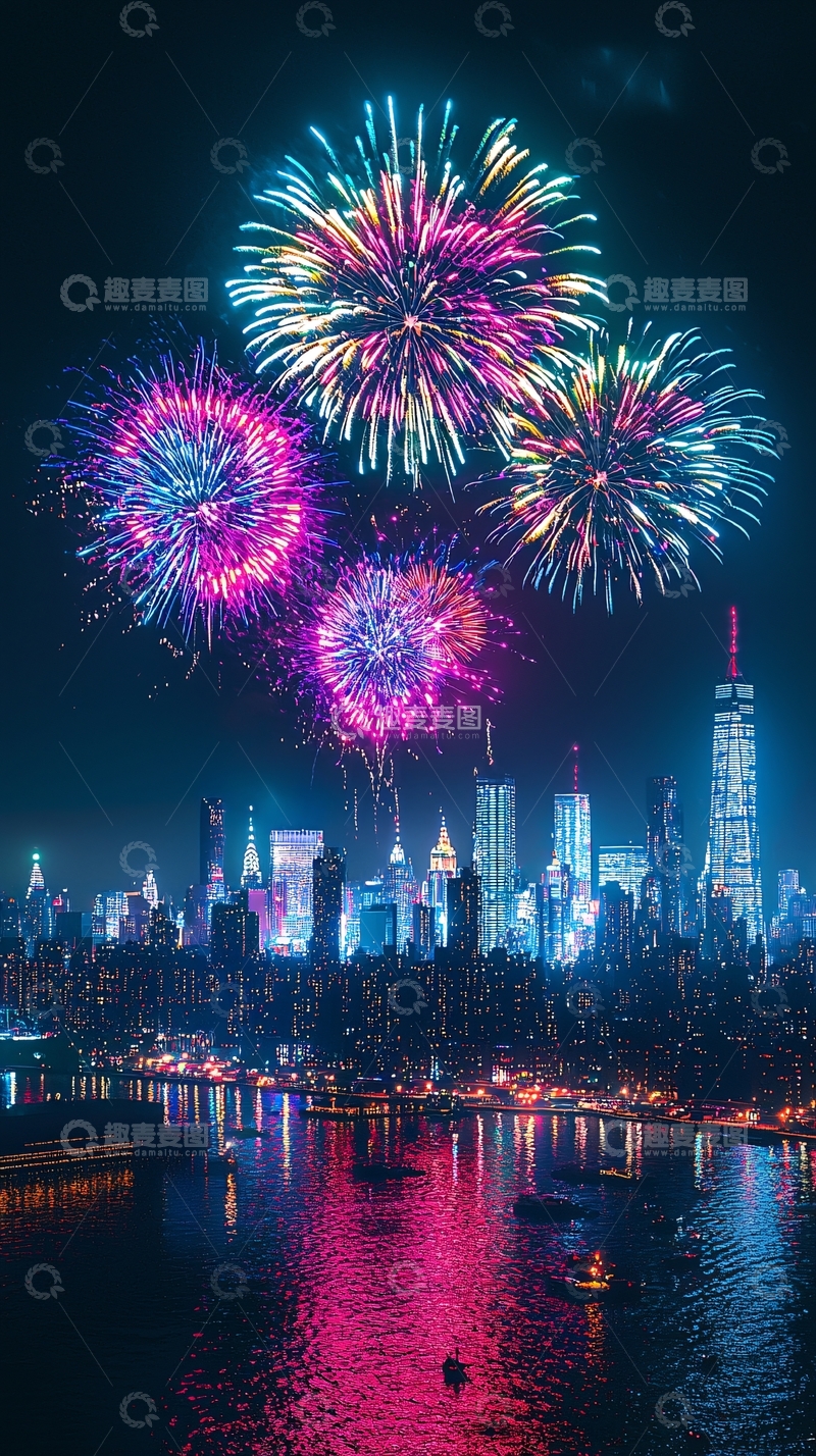 高清大图下载【趣麦麦图】绚丽多彩的纽约烟火