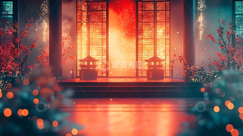 高清大图下载【趣麦麦图】中式庭院夜景