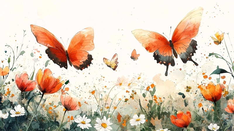高清大图下载【趣麦麦图】水彩蝴蝶花卉