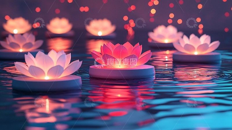 高清大图下载【趣麦麦图】水面莲花灯