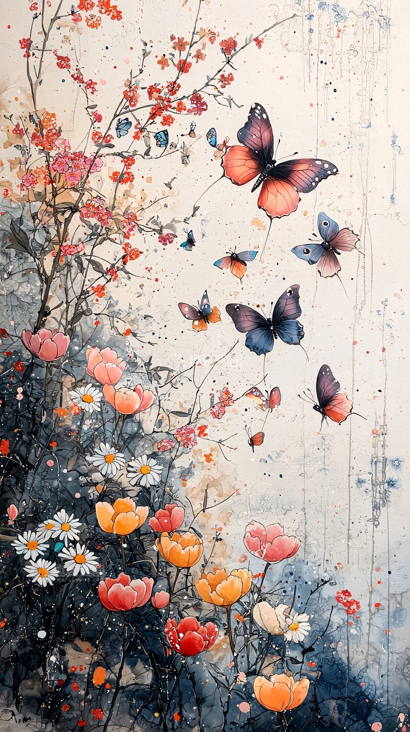 高清大图下载【趣麦麦图】水墨蝴蝶花卉