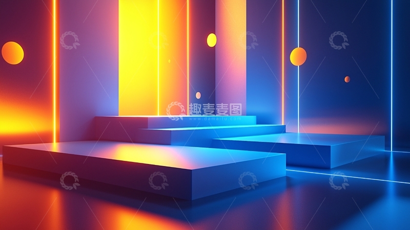 高清大图下载【趣麦麦图】炫彩霓虹灯几何平台