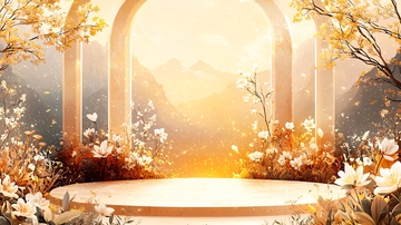 金色拱门花朵背景