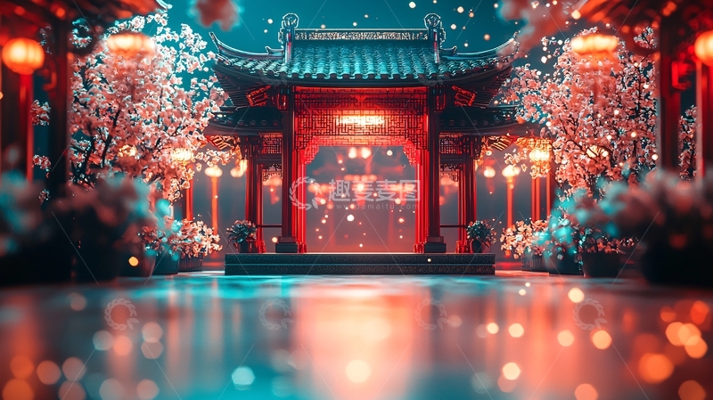 高清大图下载【趣麦麦图】中式庭院夜景