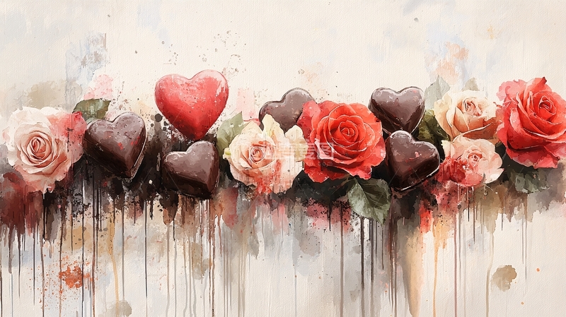 高清大图下载【趣麦麦图】水彩玫瑰巧克力爱心