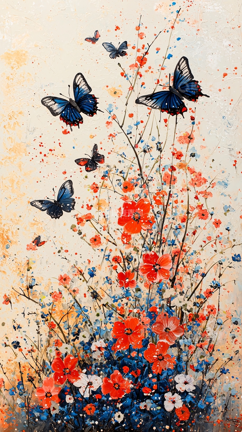 高清大图下载【趣麦麦图】蓝蝴蝶飞舞花丛