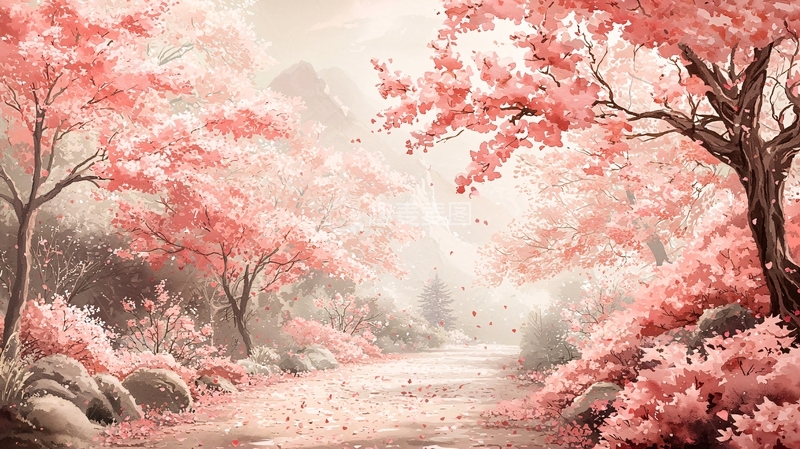 高清大图下载【趣麦麦图】粉红色的梦幻森林小路