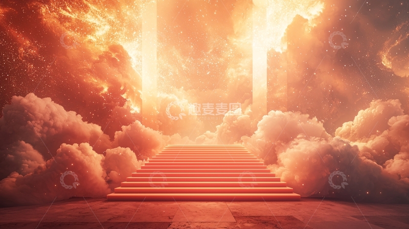 高清大图下载【趣麦麦图】火焰云层中的阶梯