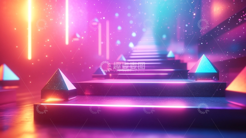 高清大图下载【趣麦麦图】霓虹灯下的阶梯金字塔
