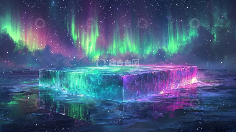高清大图下载【趣麦麦图】极光下的冰块平台