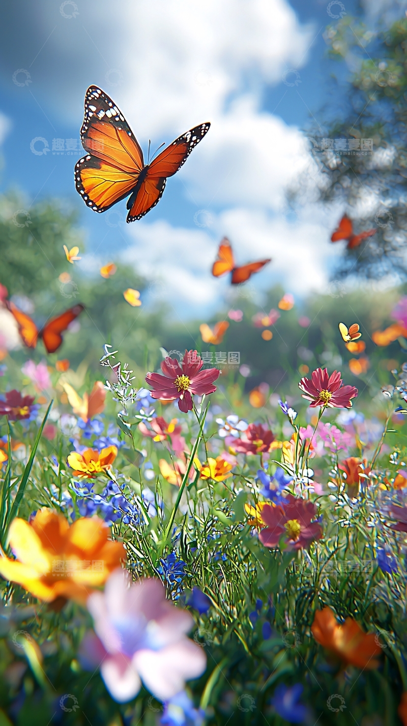高清大图下载【趣麦麦图】蝴蝶飞舞花海