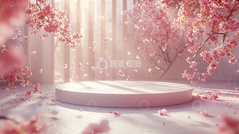 高清大图下载【趣麦麦图】粉色樱花圆形展台