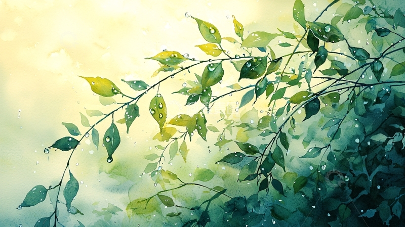 高清大图下载【趣麦麦图】水彩画绿叶