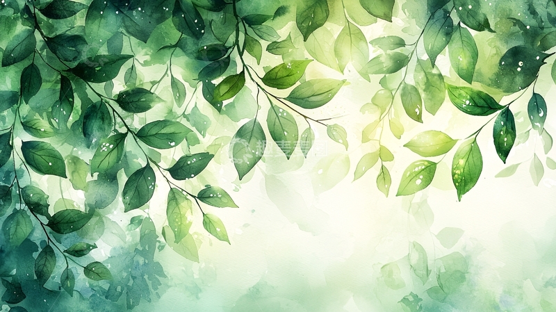 高清大图下载【趣麦麦图】水彩绿叶