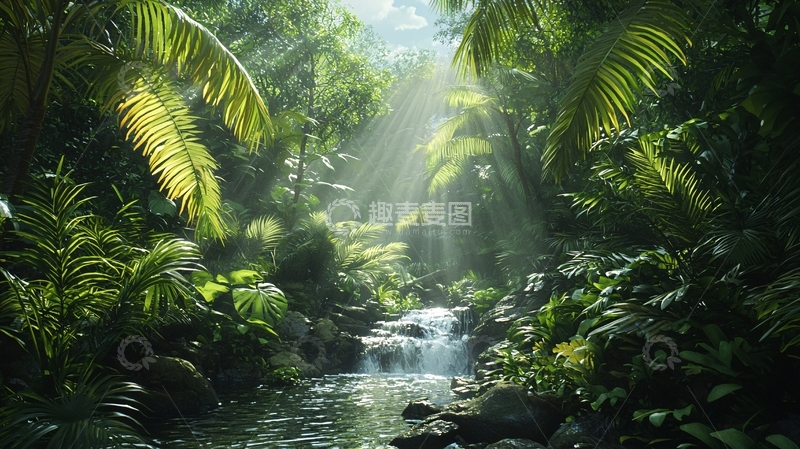 高清大图下载【趣麦麦图】热带雨林溪流