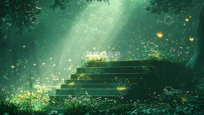 高清大图下载【趣麦麦图】绿光森林阶梯
