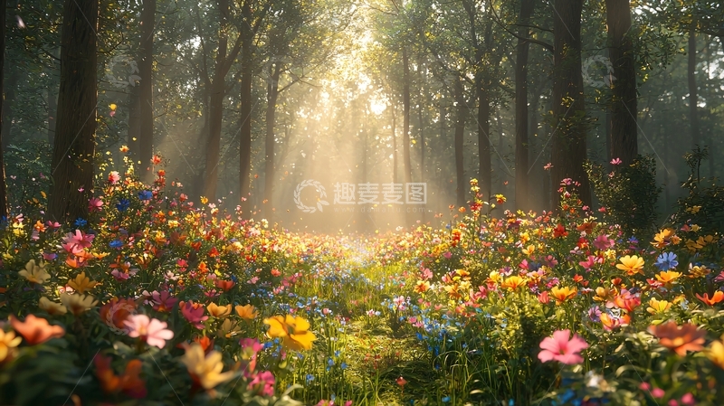 高清大图下载【趣麦麦图】森林花海阳光