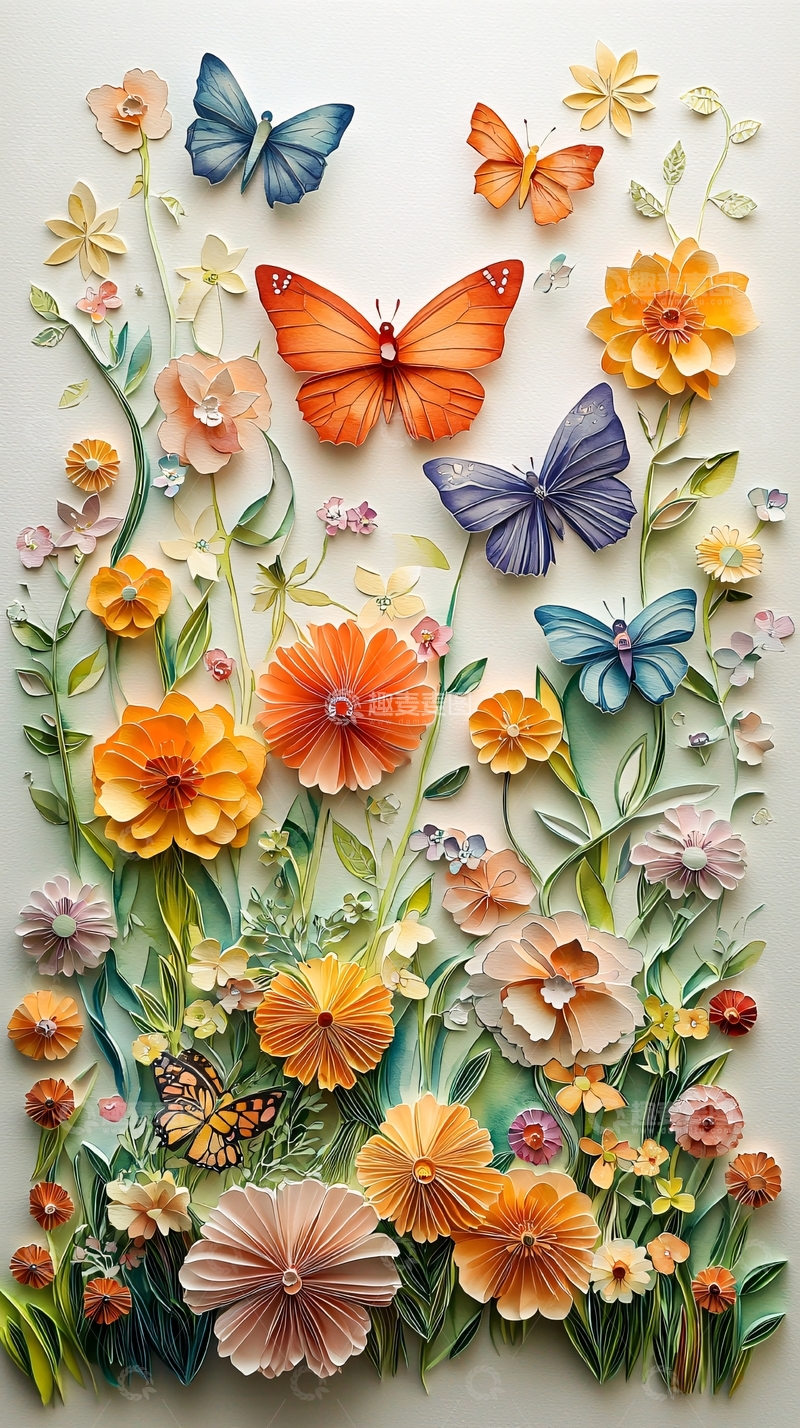 高清大图下载【趣麦麦图】纸艺花卉蝴蝶图