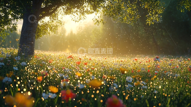 高清大图下载【趣麦麦图】清晨阳光下的花田