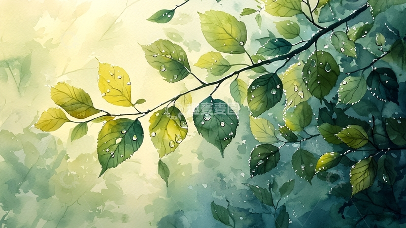 高清大图下载【趣麦麦图】水彩画树叶
