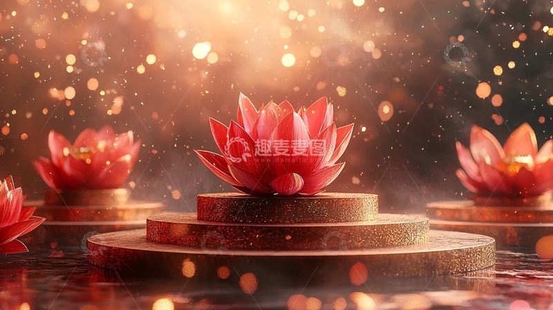 高清大图下载【趣麦麦图】红莲金色底座梦幻背景