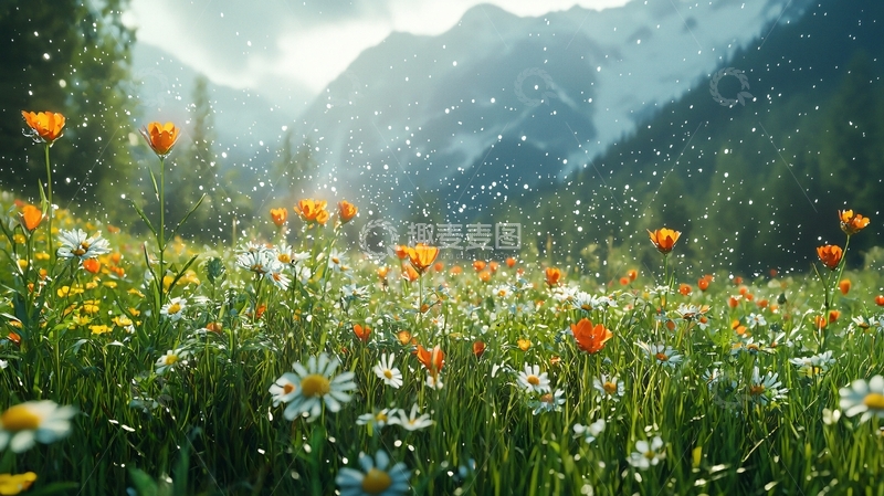 高清大图下载【趣麦麦图】雨中盛开的野花