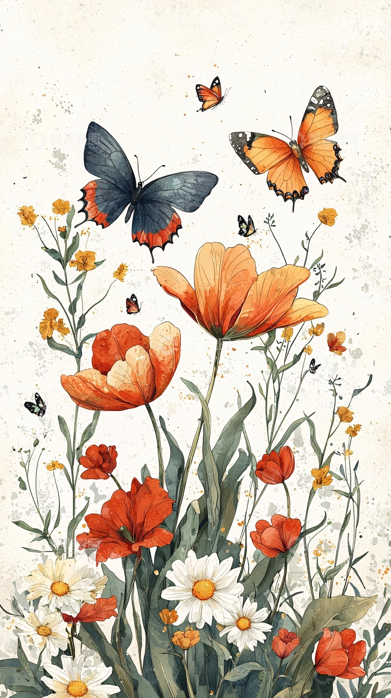 高清大图下载【趣麦麦图】水彩蝴蝶花卉