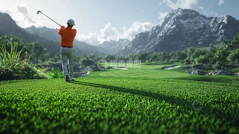 高清大图下载【趣麦麦图】高尔夫球手挥杆击球