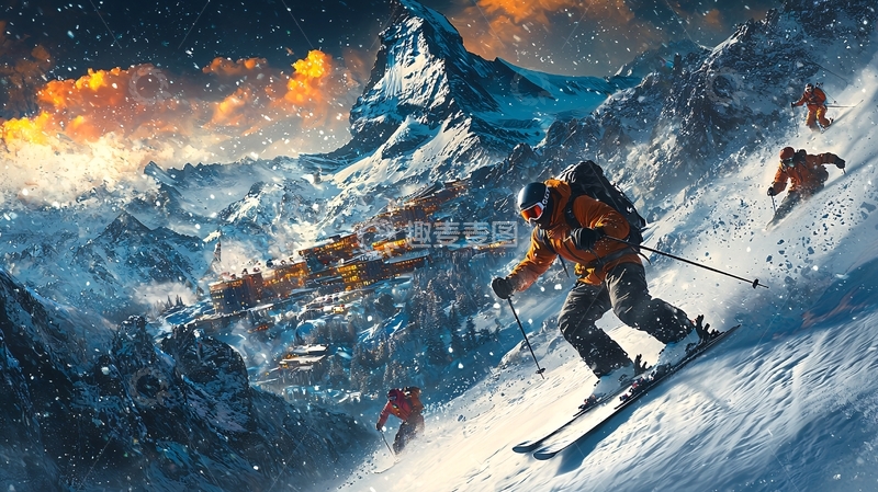 高清大图下载【趣麦麦图】雪山滑雪