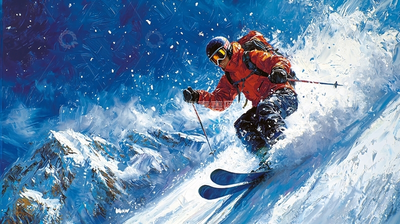 高清大图下载【趣麦麦图】雪山滑雪者
