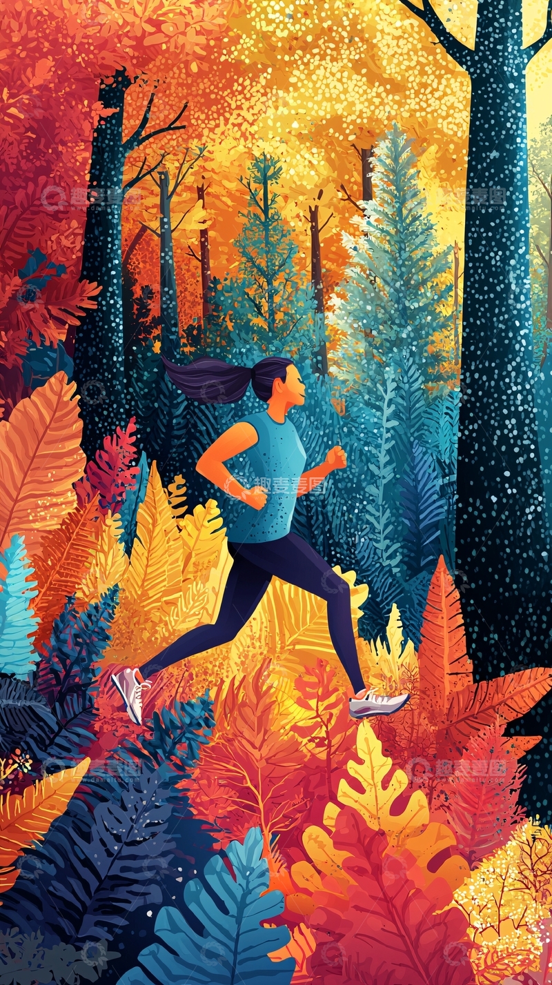 高清大图下载【趣麦麦图】秋季森林跑步
