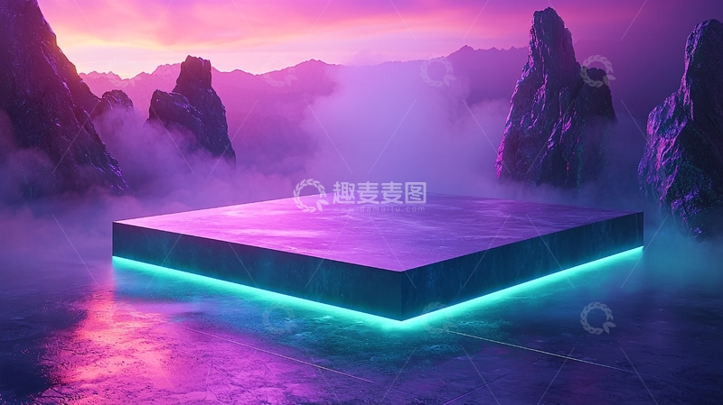 高清大图下载【趣麦麦图】梦幻紫色山峰平台