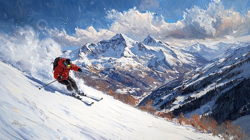 高清大图下载【趣麦麦图】雪山滑雪运动员