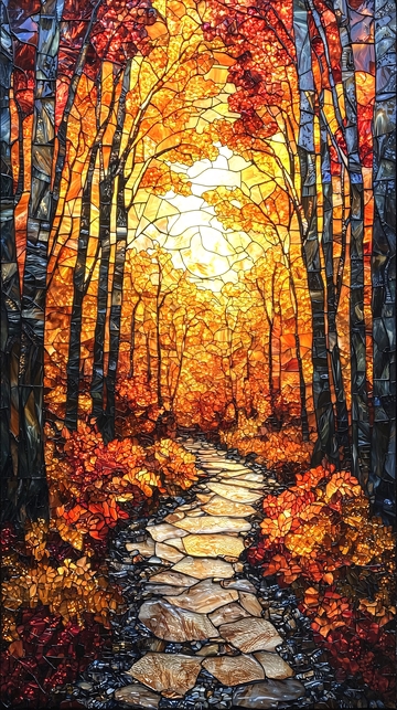 马赛克秋季森林小路