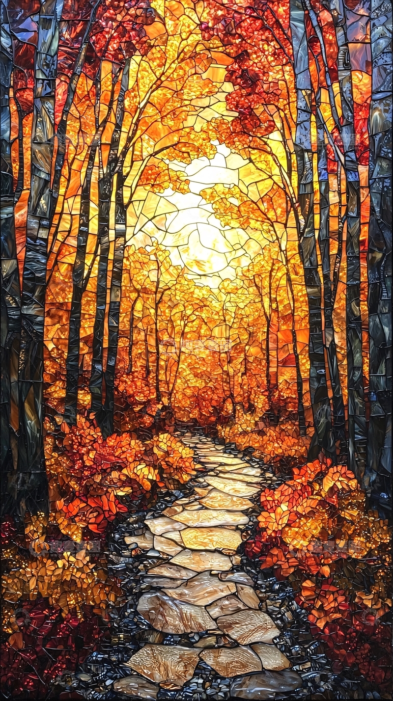 高清大图下载【趣麦麦图】马赛克秋季森林小路