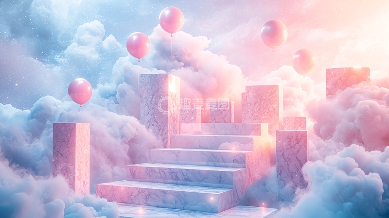 高清大图下载【趣麦麦图】梦幻粉色阶梯云朵