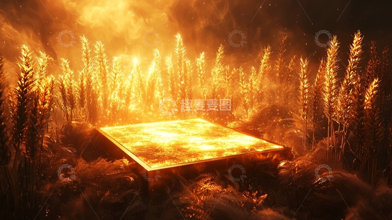 高清大图下载【趣麦麦图】金黄色麦田中的发光平台