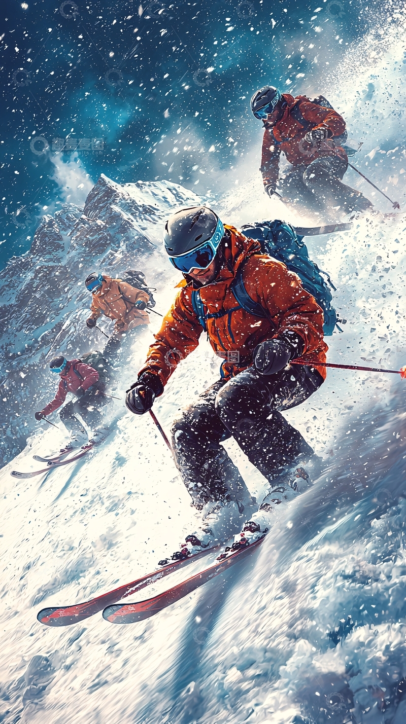 高清大图下载【趣麦麦图】雪山滑雪