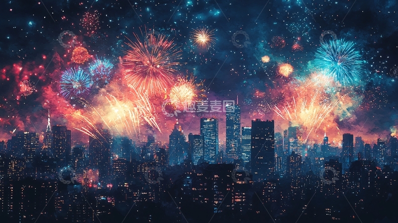 高清大图下载【趣麦麦图】绚丽多彩的城市烟火