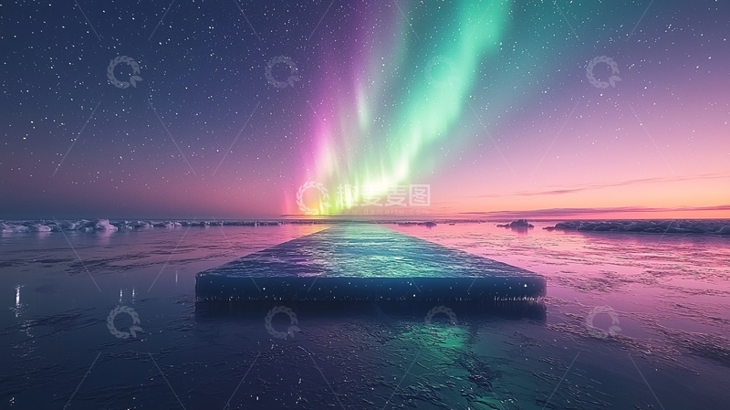 高清大图下载【趣麦麦图】极光冰面延绵至远方