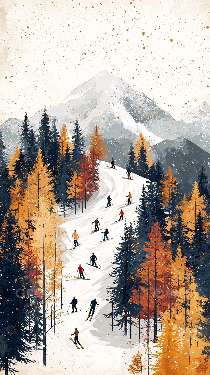 高清大图下载【趣麦麦图】冬季雪山滑雪场景