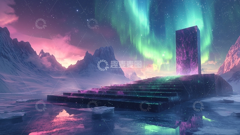 高清大图下载【趣麦麦图】极光下的神秘方碑