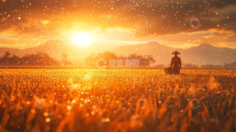 高清大图下载【趣麦麦图】金色稻田落日余晖