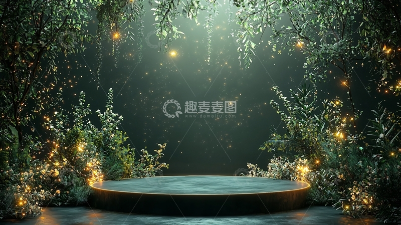 高清大图下载【趣麦麦图】绿意环绕的梦幻圆形展台
