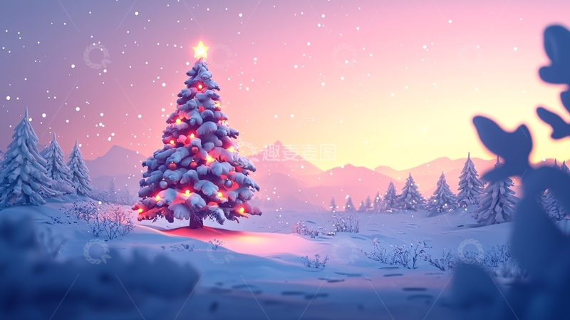 高清大图下载【趣麦麦图】雪中圣诞树