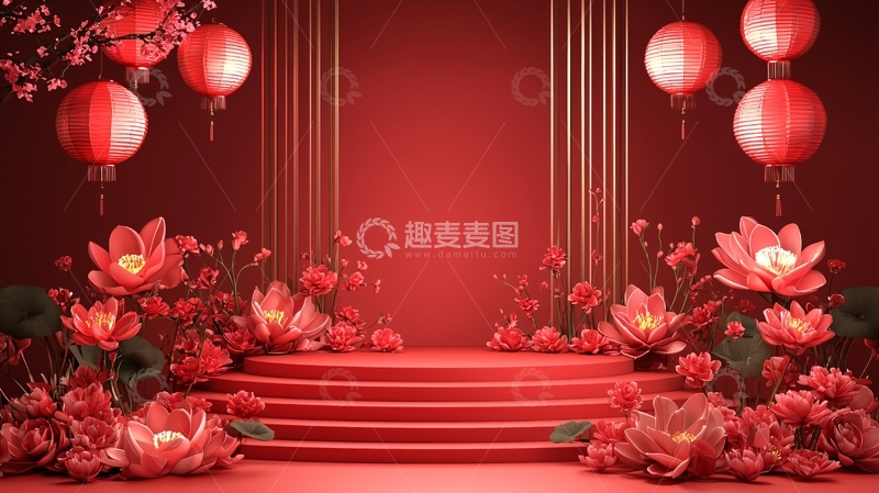 高清大图下载【趣麦麦图】红色喜庆舞台背景