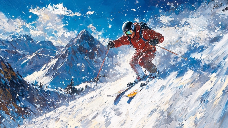 高清大图下载【趣麦麦图】雪山滑雪